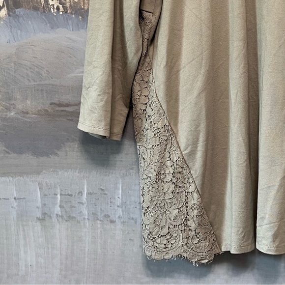 J. JILL Ponte Knit Floral‎ Lace Overlay Tunic Top Womens XL Cottagecore Taupe - Picture 6 of 16